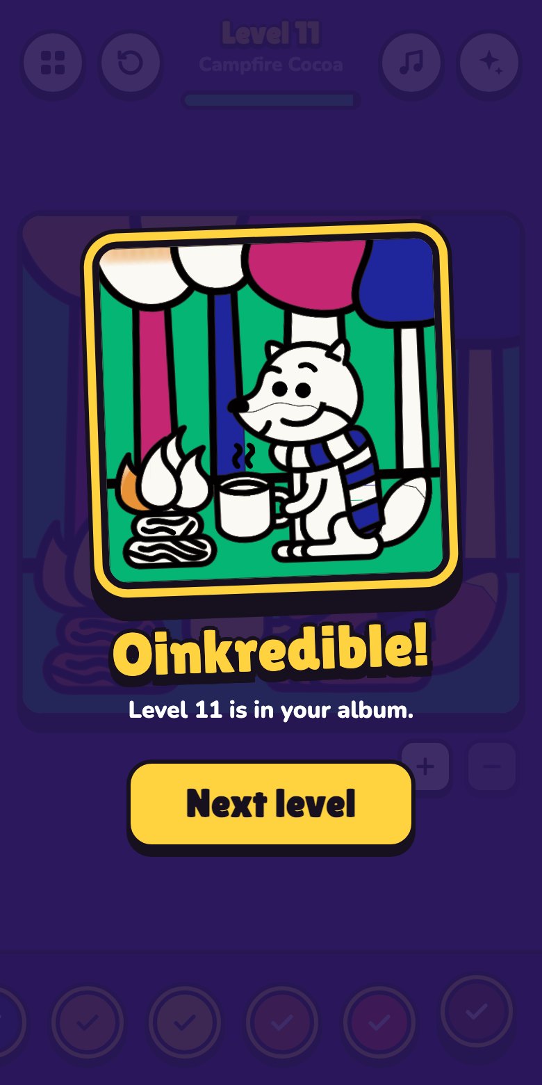 The win card for a fox at a campfire, replaying the painting stroke by stroke